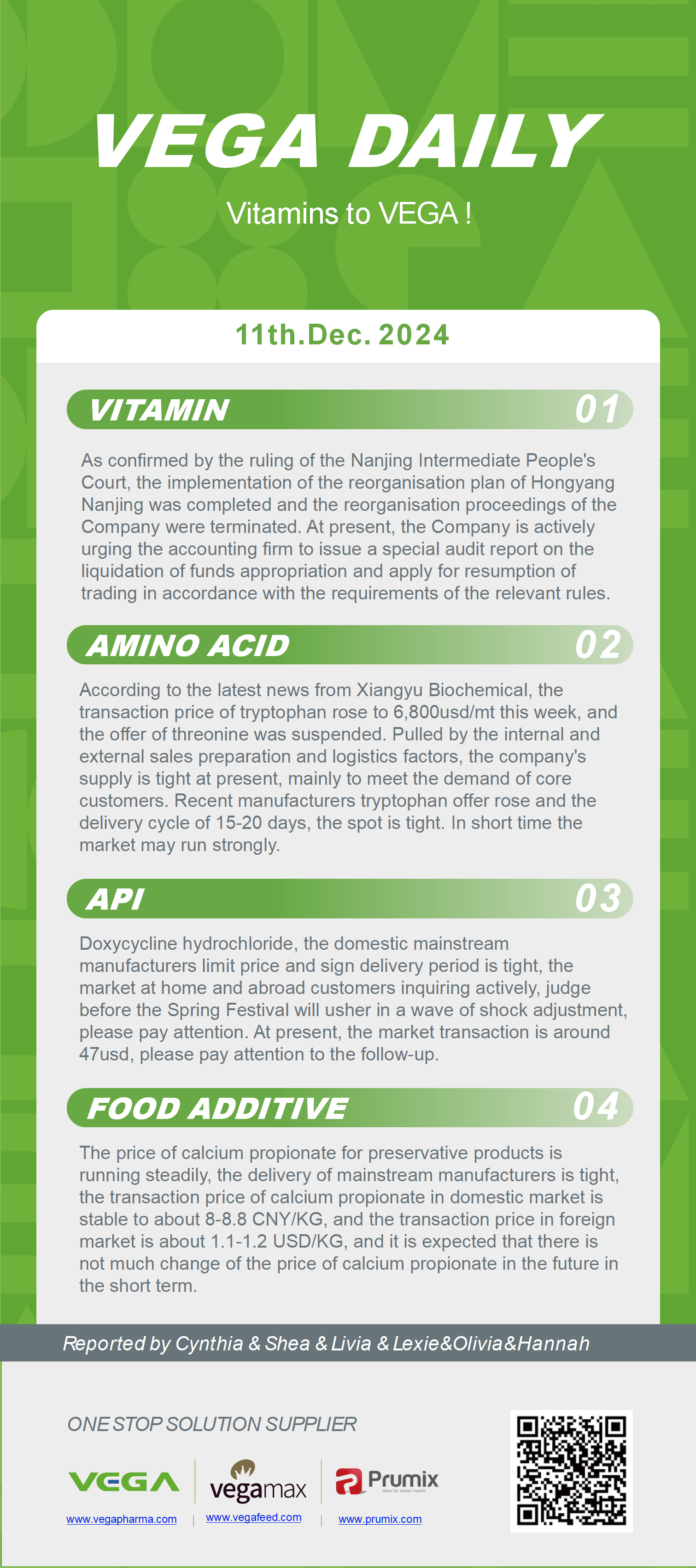 Vega Daily Dated on Dec 11th 2024 Vitamin Amino Acid APl Food Additives.png